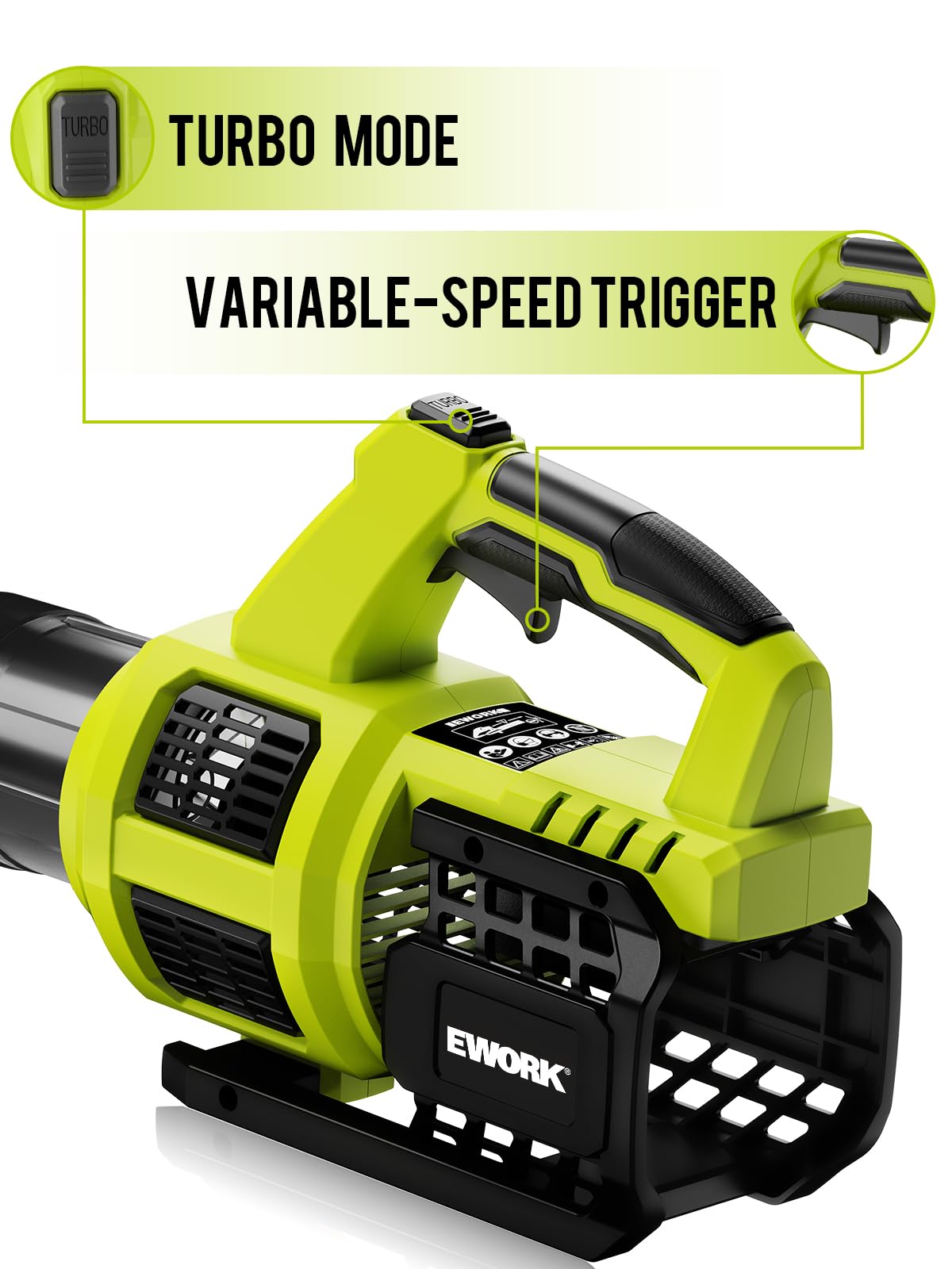 EWORK Cordless Leaf Blower 21V Electric Leaf Blower with (2) 3.0Ah Batteries and Fast Charger, Variable Speed, Turbo Mode, Battery Powered Handheld Leaf Blowers for Lawn Care and Clearance Yard Leaves