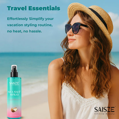 SAISZE Sea Salt Spray for Women and Men, Travel Essentials, Beach Vacation Essentials, Coconut Volumizing Salt Water Spray, Effortlessly Achieve Beach, Wavy and Curly Hair, 8.8 oz