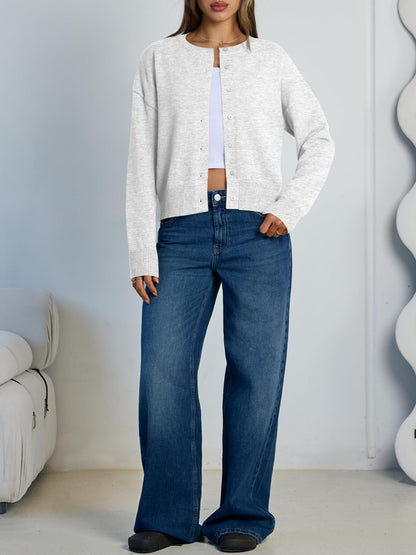 Trendy Queen Cropped Cardigan Sweaters for Women Lightweight Crop Knit Y2k Fall Outfits Fashion Clothes 2025 Grey S