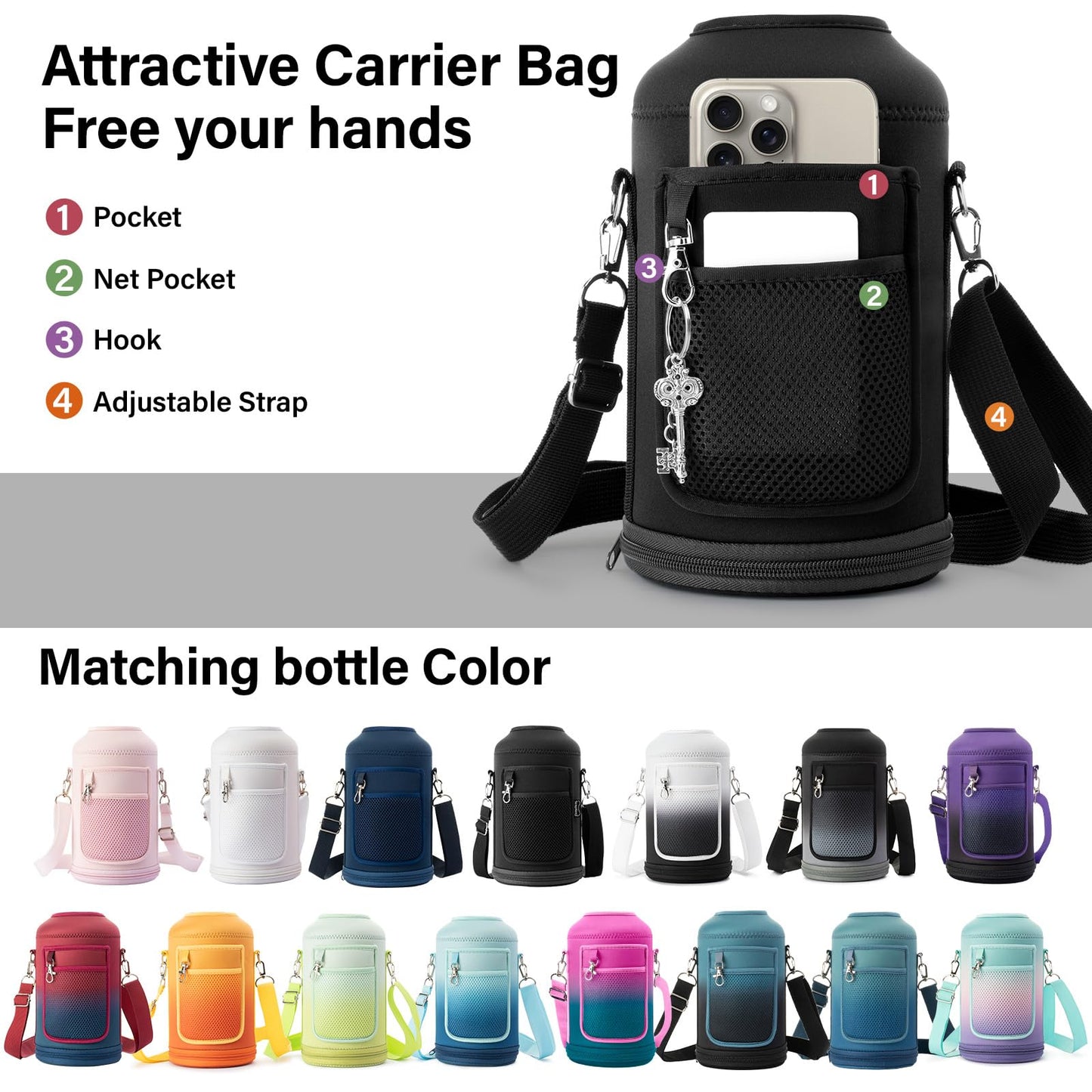 DYSANKY Insulated Water Bottle | Thickened Stainless Steel Vacuum Metal Thermos | Portable Sports Half Gallon Large Water Jug for Gym and Hiking with Straw, Carrier Bag, Handle Strap | BPA-Free 64 oz