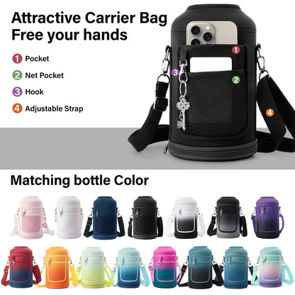 DYSANKY Insulated Water Bottle | Thickened Stainless Steel Vacuum Metal Thermos | Portable Sports Half Gallon Large Water Jug for Gym and Hiking with Straw, Carrier Bag, Handle Strap | BPA-Free 64 oz