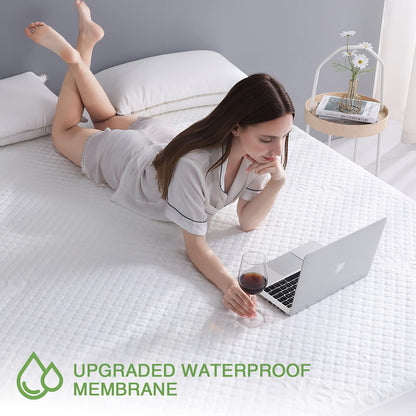 King Size Waterproof Mattress Protector Rayon from Bamboo Fitted Mattress Pad Cover with Deep Pocket Up to 18''