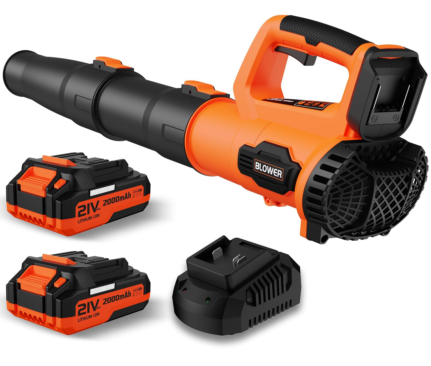 Leaf Blower, 21V Cordless Electric Blower with 2 2.0Ah Batteries and 1 Hour Fast Charger, Lightweight Leaf Blower for Patio Cleaning, Lawn Care, Blowing Fallen Leaves and Dust, etc.