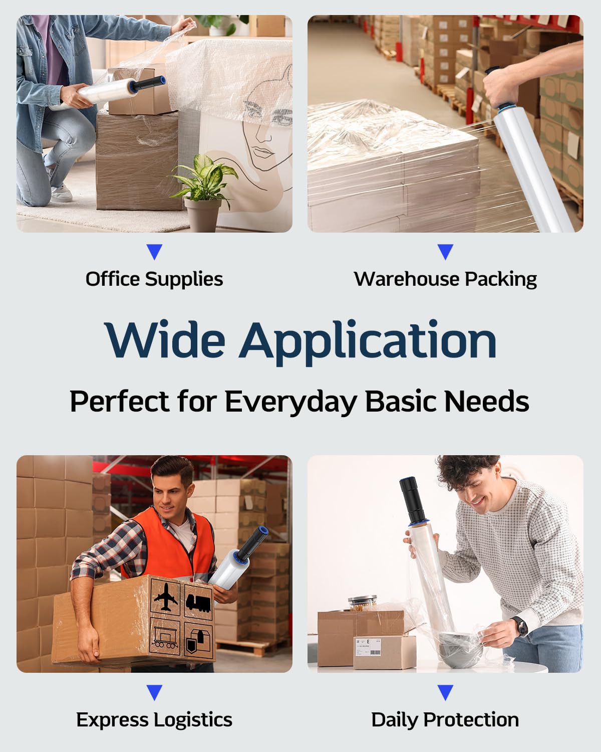 FugaCity Stretch Wrap Film-15 Inch 1000 ft 60 Gauge Shrink Wrap for Pallet Wrapping, Industrial Strength 1 Roll Pallet Wrap with Handles, Moving Supplies Plastic Wrap Roll, 500% Stretch, Transparent