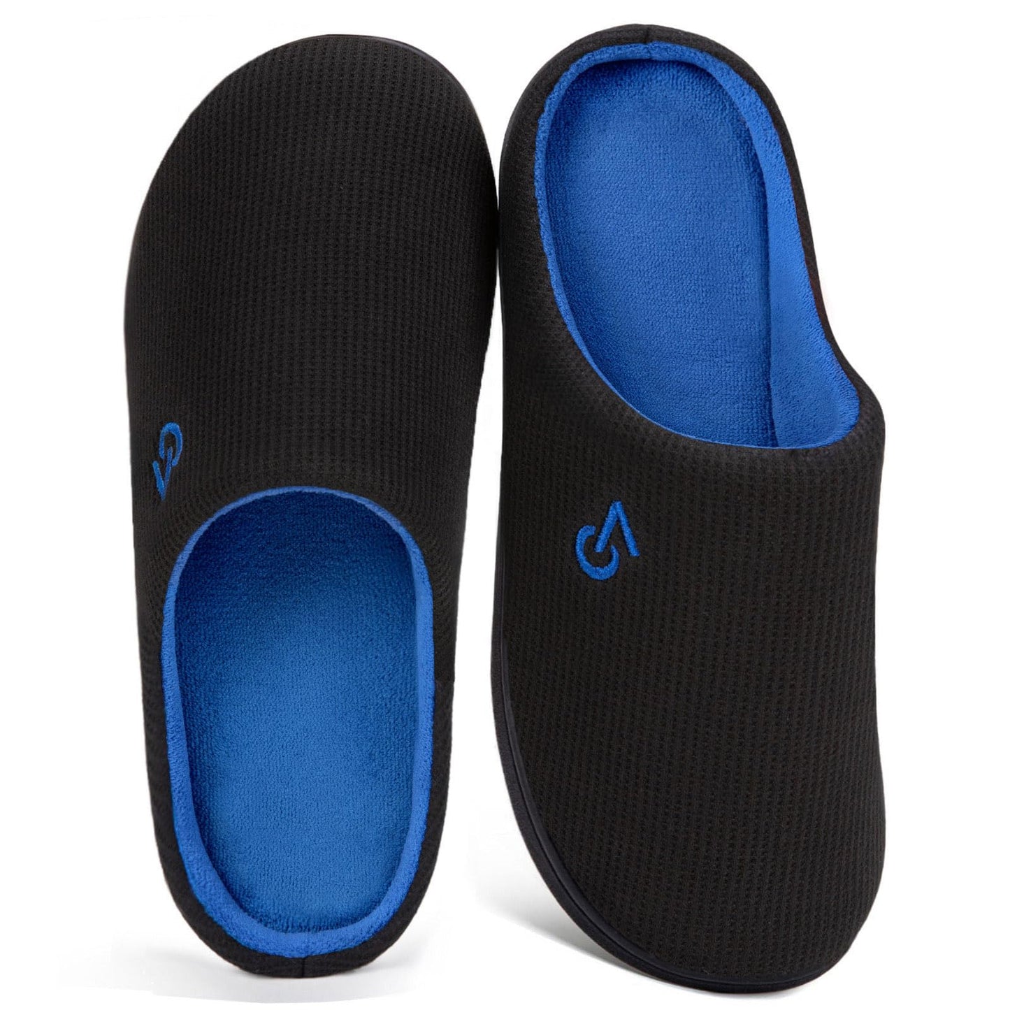 VeraCosy Men's Two-Tone Memory Foam House Slippers Indoor Outdoor Durable Rubber Sole (Blue,9-10 US)