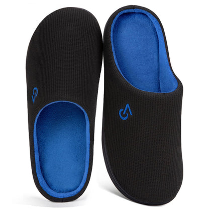 VeraCosy Men's Two-Tone Memory Foam House Slippers Indoor Outdoor Durable Rubber Sole (Blue,9-10 US)