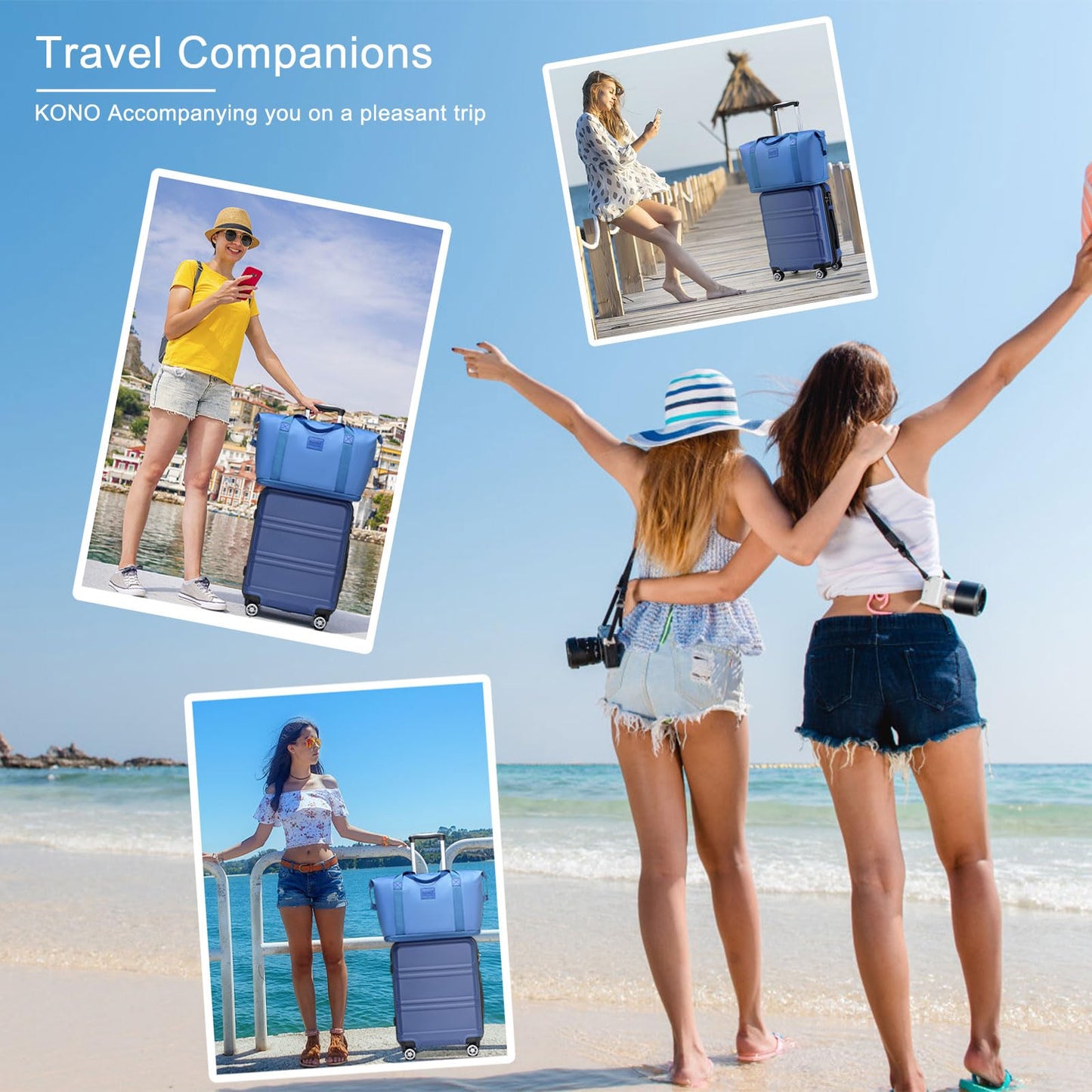 Kono Luggage Set 4 Piece Carry On Hardside Luggage with TSA Lock Spinner Wheels Carry On Suitcase Navy