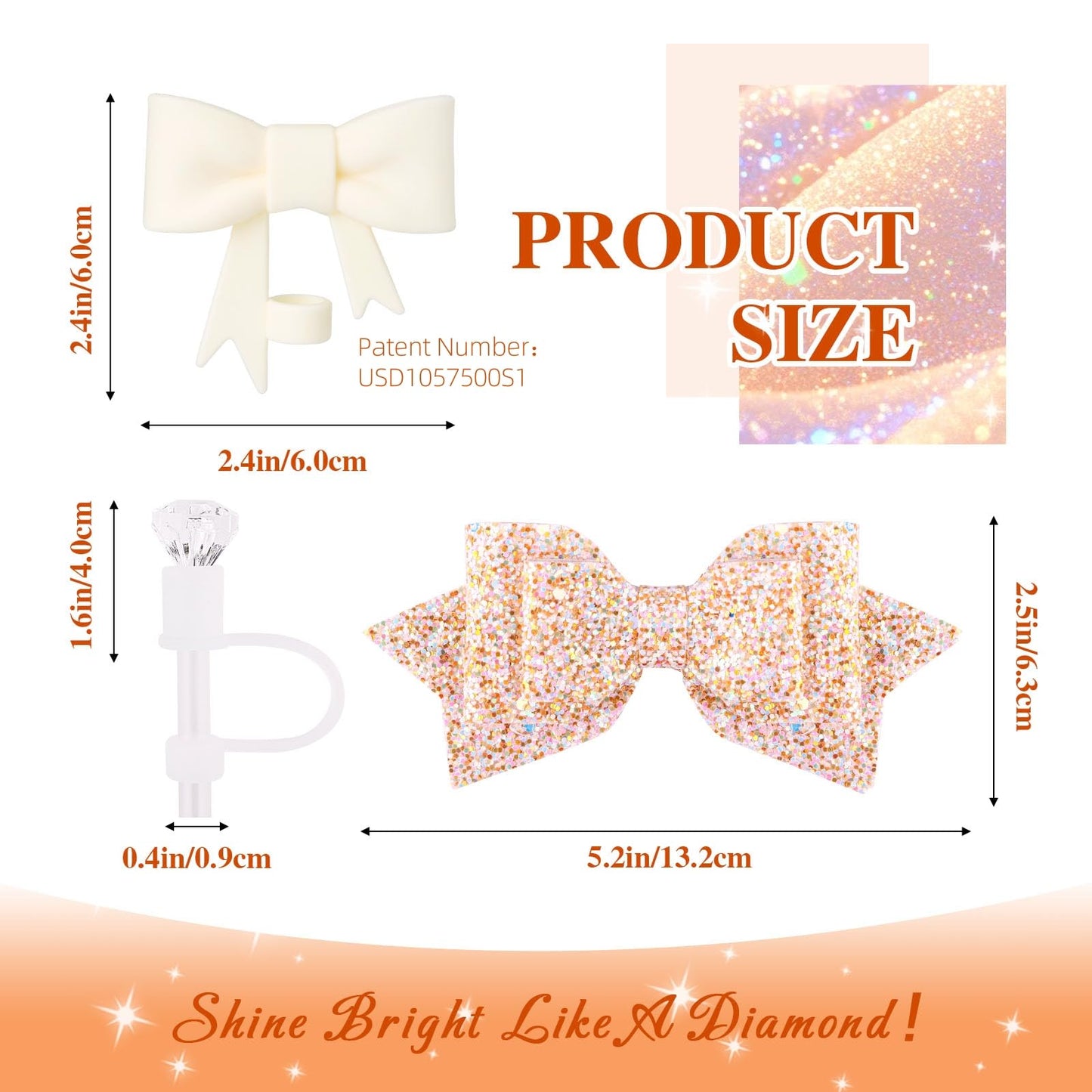 White Cup Accessories Set for Stanley 30OZ & 40OZ Tumbler with Handle, Letter Charms, Bow & Diamond Straw Covers, Glitter Silicone Boot, Personalized Sticker for Stanley Cup Accessories (A)