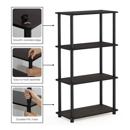 Furinno (99557EX/BK) Turn-N-Tube 4-Tier Multipurpose Shelf Display Rack - Espresso/Black