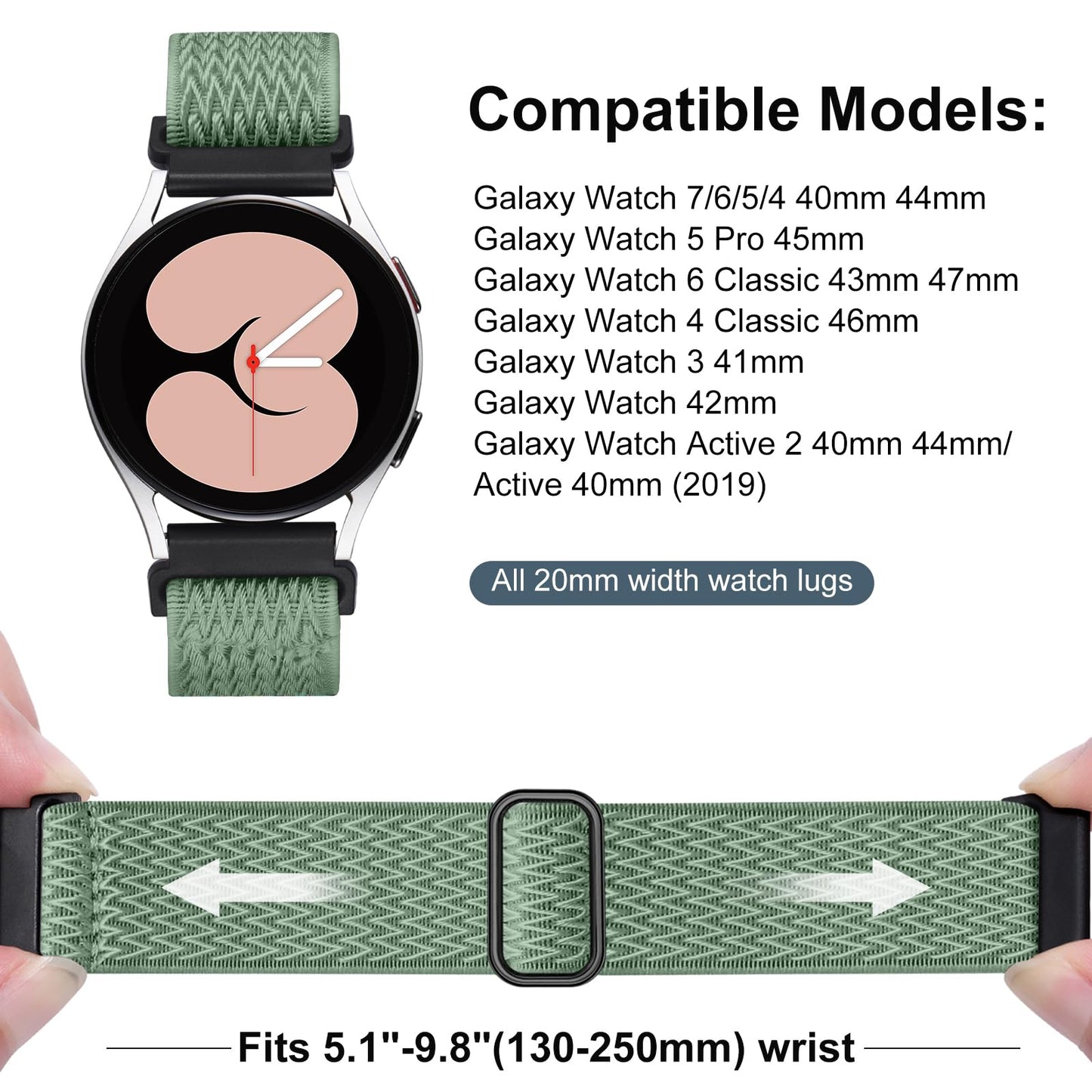 Easuny 12 Pack Stretchy Bands Compatible with Samsung Galaxy Watch 7 6 5 4 40mm 44mm Band, Galaxy 5 Pro 45mm, 6 Classic 47mm 43mm, 4 Classic 46mm 42mm, Active 2, 20mm Elastic Watch Strap for Women