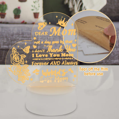 AZKAQA Gifts for Mom from Daughter Son - Mom Birthday Gifts Acrylic 3D Text Night Light, Mom Gifts for Christmas, Mother's Day, Birthday, Thanksgiving