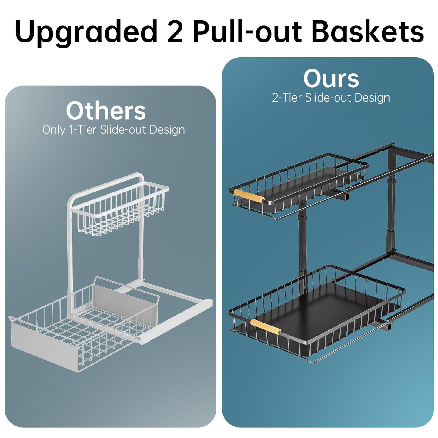 Delamu 2 Pack Under Sink Organizer and Storage, 2 Tier Pull Out Cabinet Organizer, Slide Out Under Sink Storage Shelf, Undersink Organizers Shelves for Kitchen Bathroom Pantry Organization