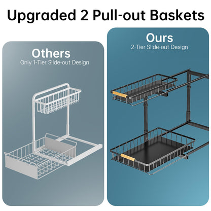 Delamu 2 Pack Under Sink Organizer and Storage, 2 Tier Pull Out Cabinet Organizer, Slide Out Under Sink Storage Shelf, Undersink Organizers Shelves for Kitchen Bathroom Pantry Organization
