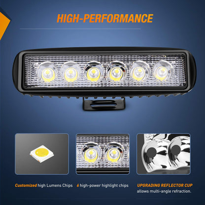 Nilight LED Light Bar 2PCS 18W 6Inch Flood LED Pods Offroad Fog Light Waterproof for Boat SUV ATV 4WD Car Truck Golf Cart 12V 24V,2 Years Warranty