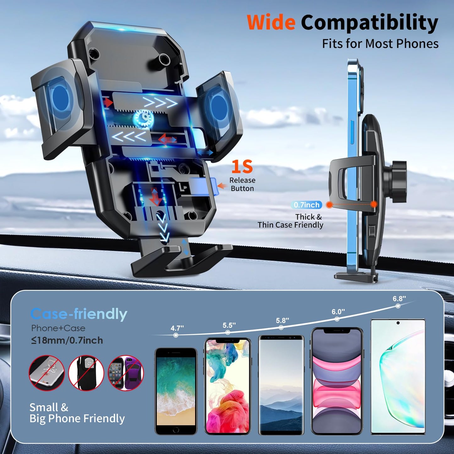 SUUSON Upgraded 3-in-1 Car Phone Holder Mount [Powerful Suction] Phone Mount for Car Dashboard Air Vent Windshield,for All iPhone Android Phone (Black)