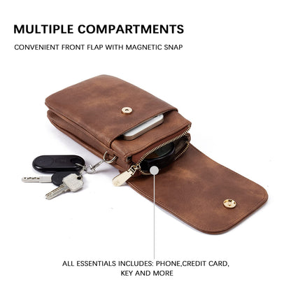 BOSTANTEN Vegan Leather Small Crossbody Bags for Women Designer Cell Phone Bag Wallet Purses Adjustable Strap Retro Brown