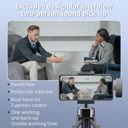 2 Pack Wireless Mini Lavalier Lapel Microphone for iPhone,Android Phone(2 in 1) - 65ft Cordless Clip on Dual Mics with Noise Reduction 6H Working Time for Video Recording Vlogging, YouTube,(Black)