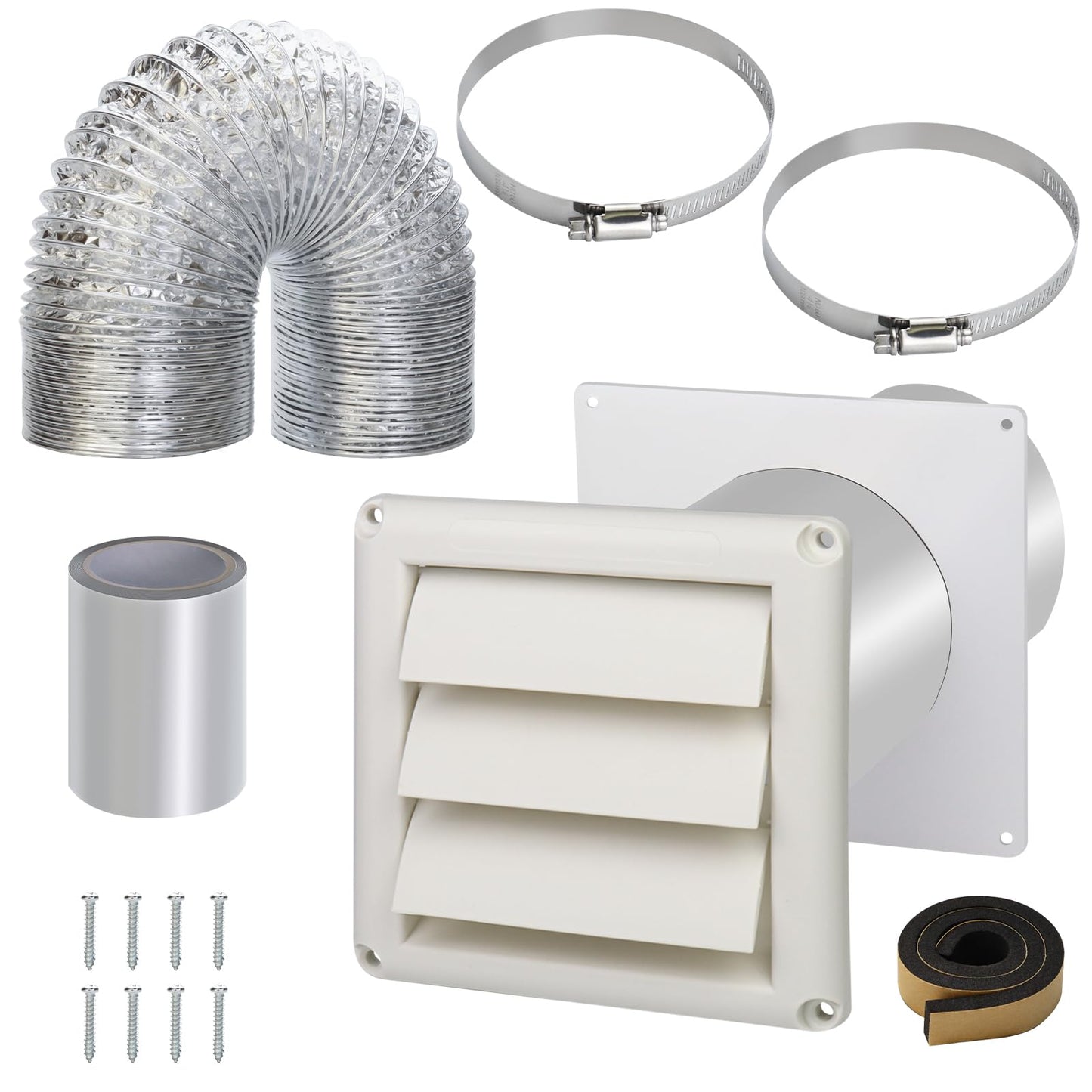 Dryer Vent Kit with Hose/Duct Connector/Wall Plate,4 Inch Dryer Vent Hose Connector Wall Ducting Kit for Bathroom Ventilation Fans Exhaust,Ceiling Washer Air Circulation