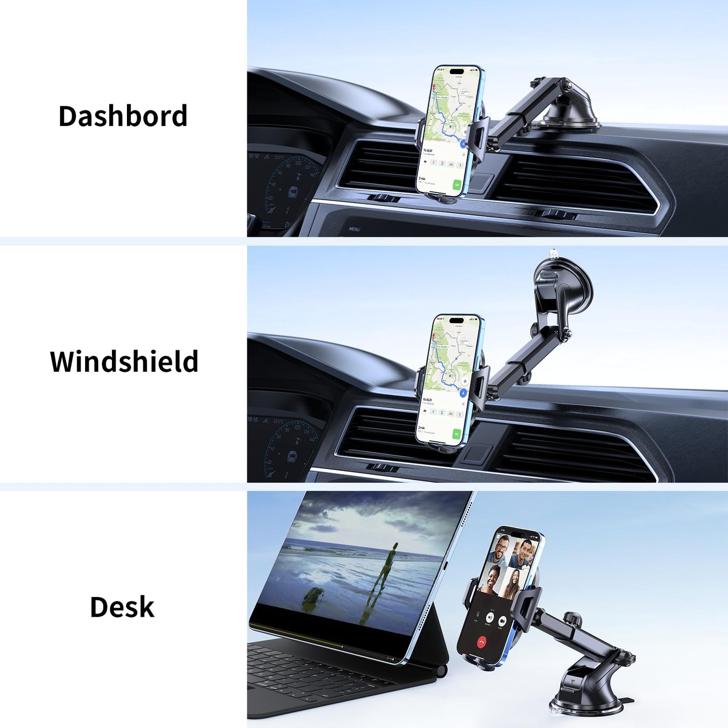 LOTUNY Phone Holders for Your Car Upgraded Car Phone Holder Mount Hands Free Universal Automobile Cradle for Dashboard Windshield, Compatible with iPhone Samsung Google and All Phones
