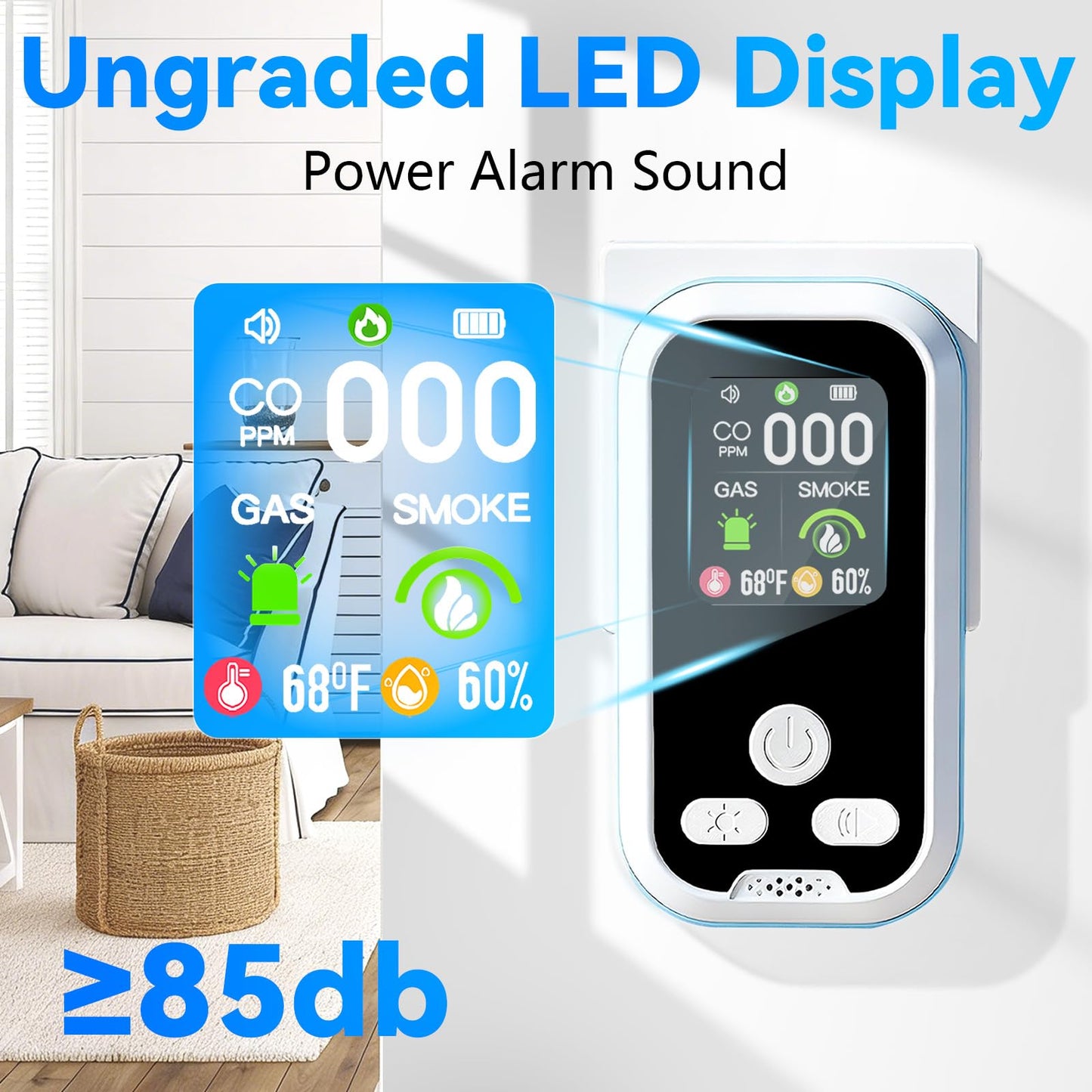 6 in1 Carbon Monoxide Detector Combo with HD Screen Monoxide Alarm, Detects CO, Natural Gas, Smoke, Temperature, and Humidity for Home, Apartment, Hotel, Camping RV Safety Gifts Idea