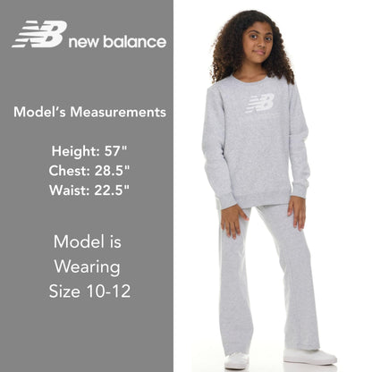New Balance Girls 2 Piece Set – Crewneck Sweatshirt & Flared Leggings Set, Soft Cotton Blended Fleece Premium Activewear Grey Heather