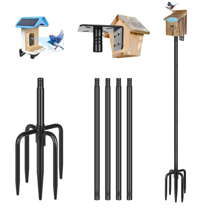 Gtongoko Smart Bird Feeder Pole 79 Inch Bluebird House Pole for Outdoors Weather Station Heavy Duty Metal Mounting Kit Adjustable Bird Feeder Stand Black