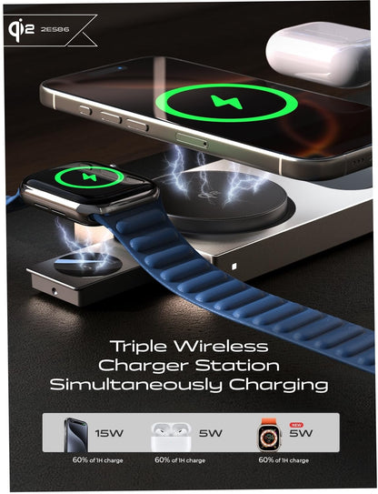 LISEN Qi2 Charging Station for iPhone 17 Pro Max, Magsafe Charger 3 in 1 15W Fast Charging, Magsafe Charger Stand Pad Dock for iPhone and Watch Charging Station for iPhone 16 15 Pro Max Airpods, Gold