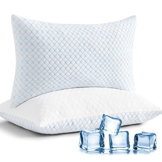 mislili Cooling Pillows King Size Set of 2, Adjustable Firm Shredded Memory Foam King Pillow, King Size Pillows for Stomach Back Side Sleepers, Washable Cover, with Extra Fill