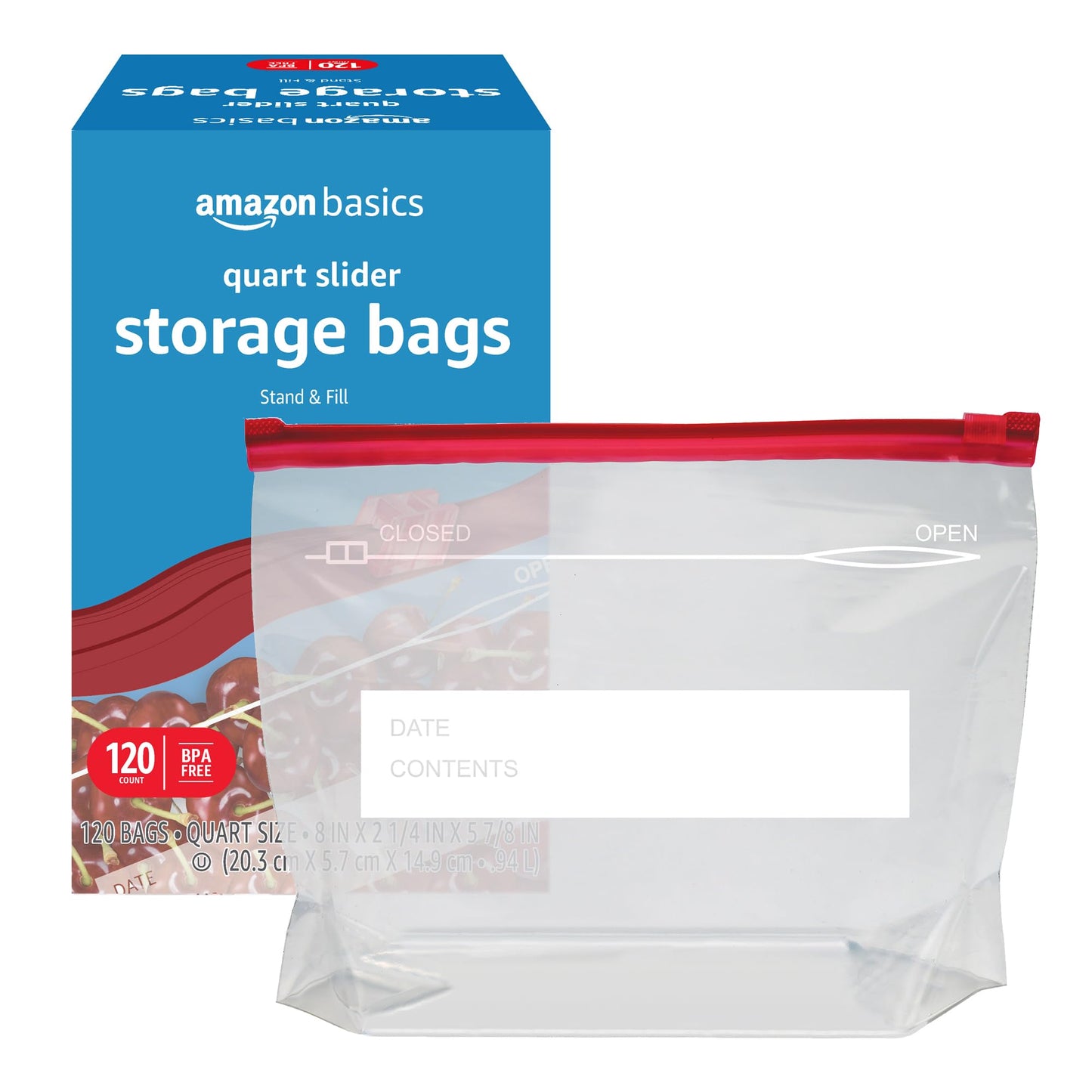 Amazon Basics Slider Quart Food Storage Bags, BPA Free, 120 Count (Previously Solimo)