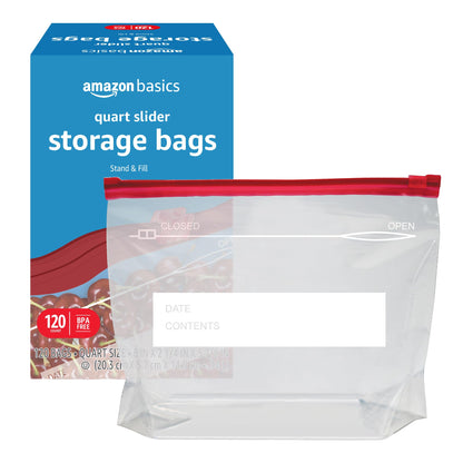 Amazon Basics Slider Quart Food Storage Bags, BPA Free, 120 Count (Previously Solimo)