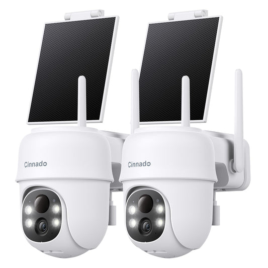 Cinnado 2K Cameras for Home Security-2.4G WiFi Outdoor Camera Wireless Solar/Battery Powered, 360° Viewing, Human Detection, Color Night Vision, Cloud/SD Storage, Works with Alexa/Google Home(2 Pack)