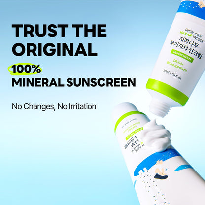 ROUND LAB Birch Juice Mild-up Sunscreen UV LOCK 1.69 Fl Oz | SPF 50+ broad spectrum, Mineral Zinc Oxide, for Sensitive Skin, Control Oil and Sebum, Korean Sunscreen