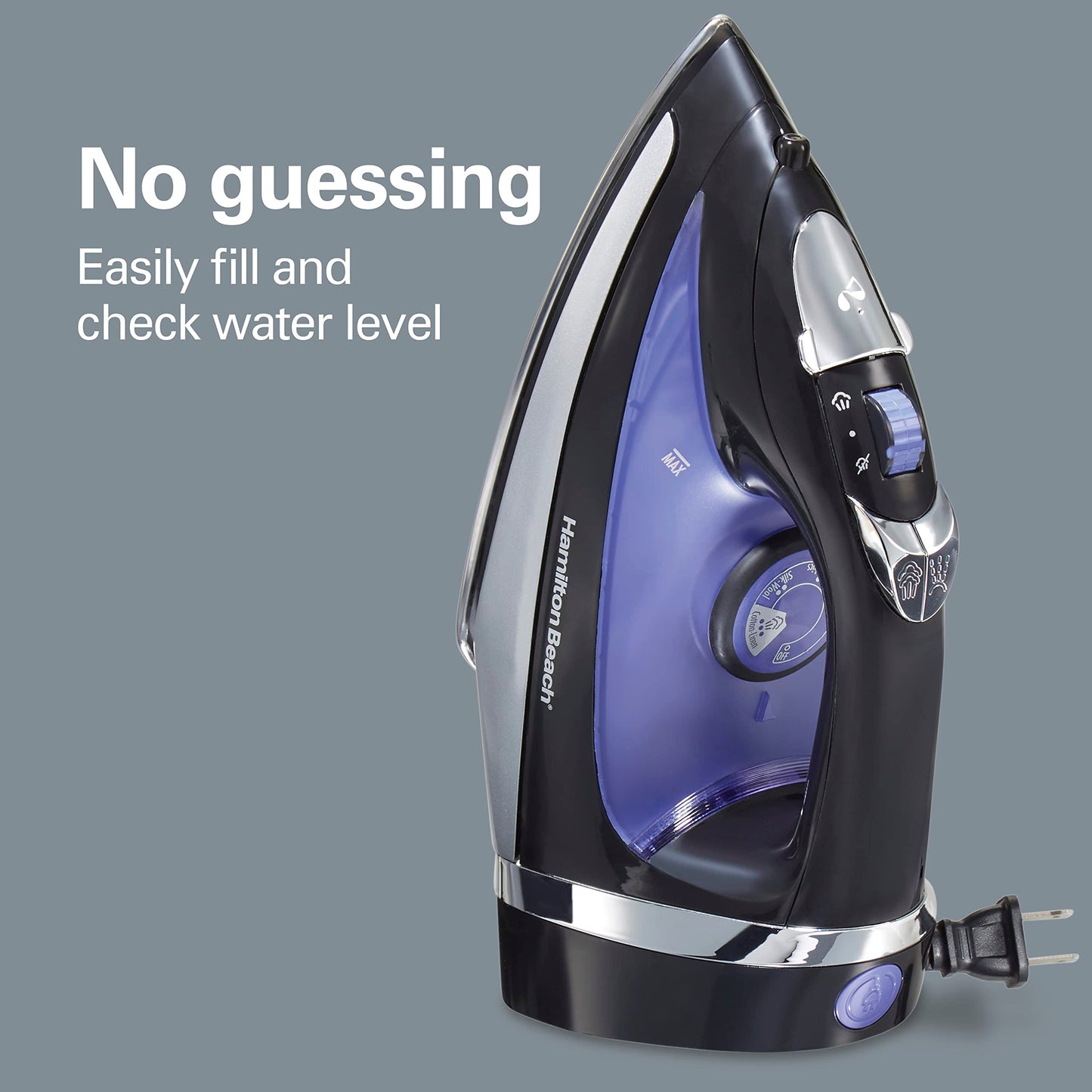 Hamilton Beach Steam Iron for Clothes & Garment Steamer with Smooth Press Stainless Steel Soleplate, 1200 Watts, 8’ Retractable Cord, Black (14214)