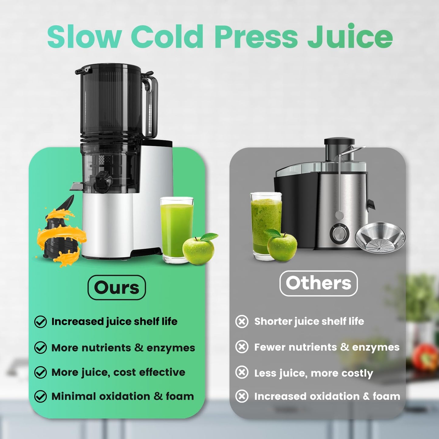 Cold Press Juicer, 400w Slow Juicer Machines with 5.4" Wide Feed Chute, Masticating Juicer with High Juice Yield for Whole Vegetables & Fruits, Easy Clean