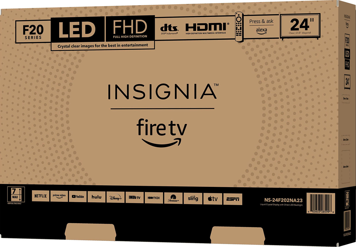 INSIGNIA 24" Class F20 Series Smart Full HD Fire TV, Voice Remote with Alexa, Free & Live TV