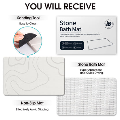 ZIKIBL Stone Bath Mat Diatomaceous Earth Shower Mat Stone Super Absorbent Diatomite Stone Bath Mats for Bathroom Quick-Drying Non-Slip Barhroom Floor Mat, Easy to Clean (24 * 16'')