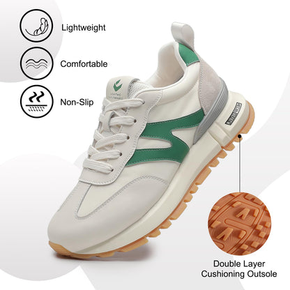 somiliss Sneakers for Women Genuine Leather Suede Patchwork Casual Lace Up Non-Slip Walking Shoes Comfortable Tennis Running Shoes Womens Fashion Sneakers Size 5 Green