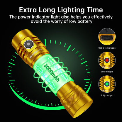 Wurkkos WK03 LED Flashlight, Small Flashlight Rechargeable, Pocket Flashlight with Magnet, Mini Flashlight with 6 Modes, IP68 Waterproof, High CRI 519A LED, EDC Flash Lights for Emergency, Camping