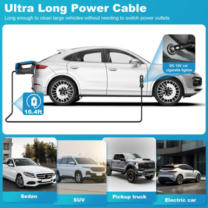 Car Vacuum Cleaner - Portable Handheld Vacuum High Power with 16.4ft Cord, Bag, LED Light & Attachments - DC 12V High Power Small Vacuum for Car, RV, Boats, Travel