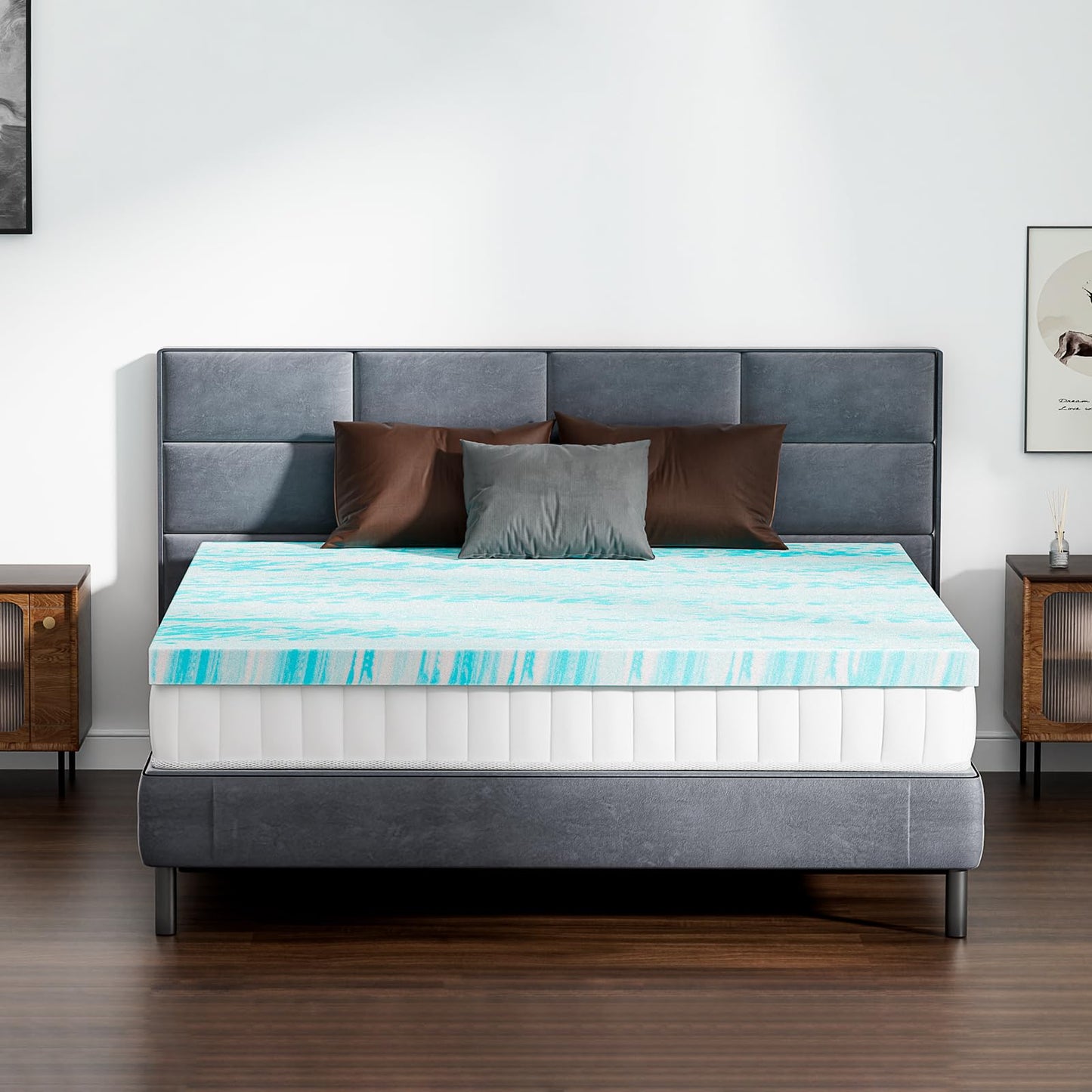 DUMOS 3 Inch Gel Memory Foam Mattress Topper King - Blue Soft Mattress Topper King Size for Back Pain, CertiPUR-US Certified, RV, Camper, CertiPUR-US Certified, Blue