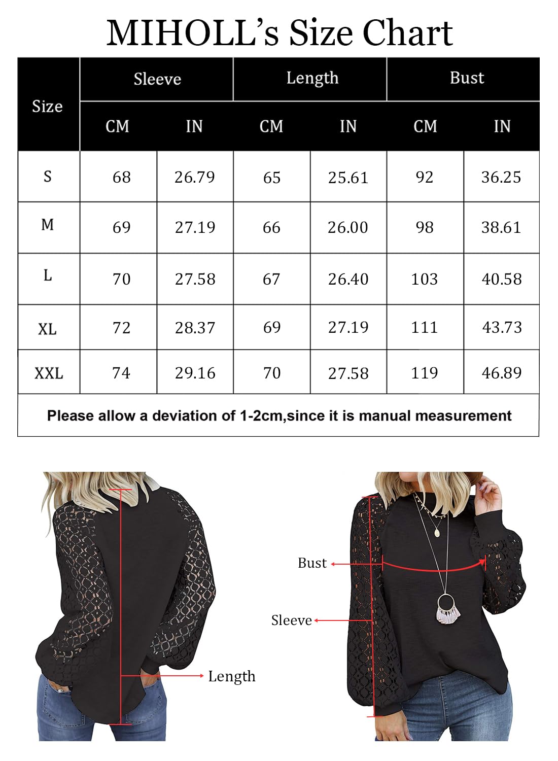 MIHOLL Women's Casual Sweet & Cute Loose Shirt Balloon Sleeve Blouse Top (Black, Small)