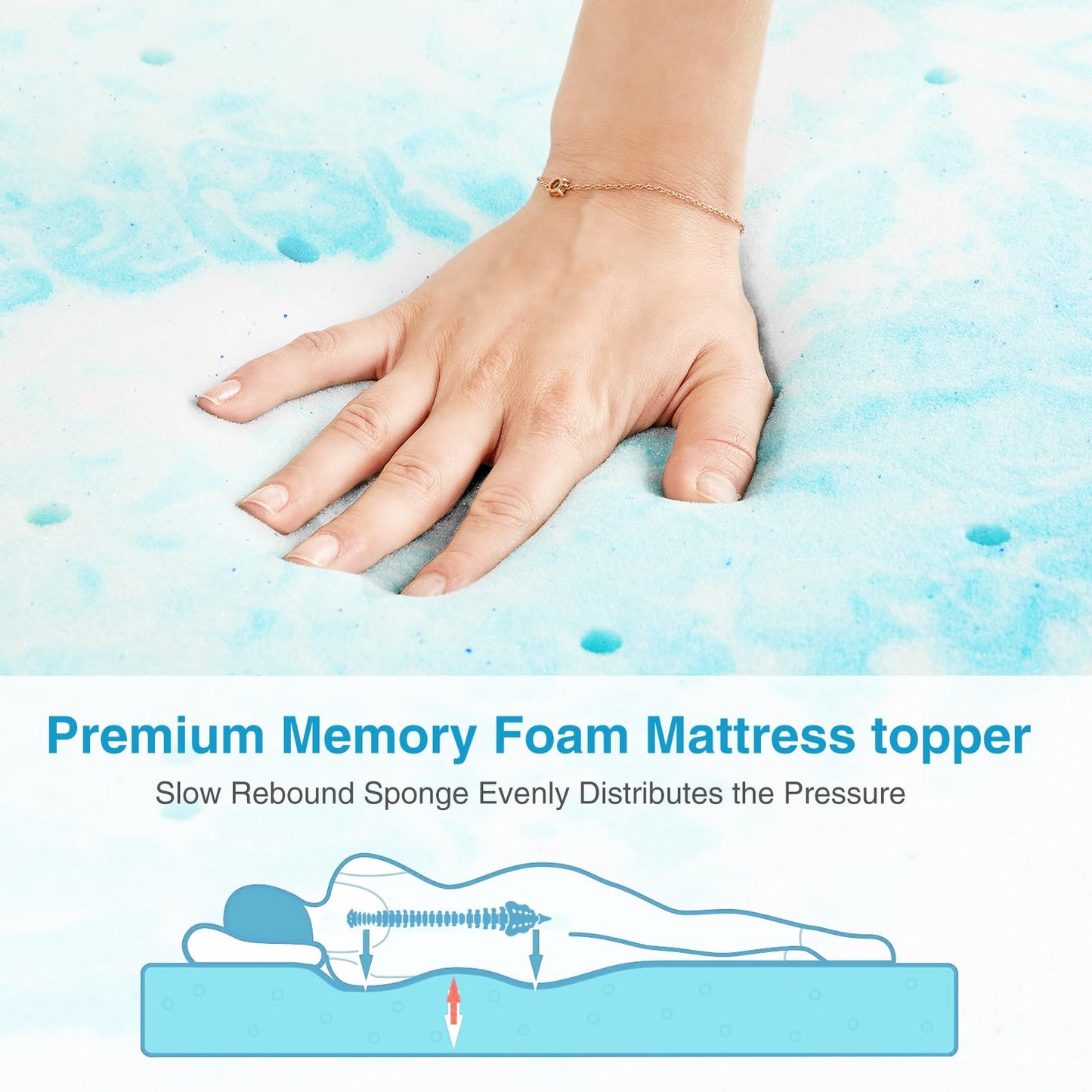 Mattress Topper, Twin Size Cooling Gel Memory Foam Bed Toppers, 2 Inch Soft Mattress Pads for Sleeper Sofa, RV, Camper, CertiPUR-US Certified