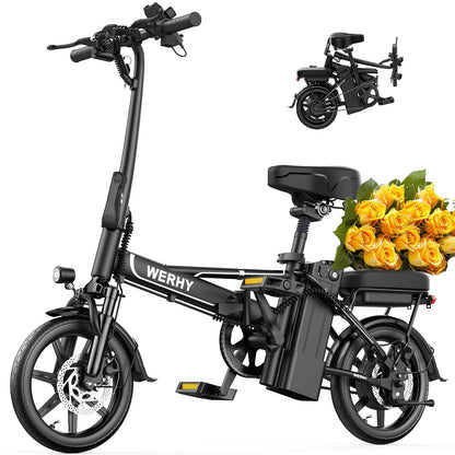 Electric Bike for Adults, 750W Peak Motor, 22 MPH Max Speed Folding Ebike, 499.2/748.8Wh Battery, 14" Electric Bicycles, Max 35/55 Miles Range (Pedal Assist Mode), Mini E Bikes (Y6-499.2WH-22Mph)