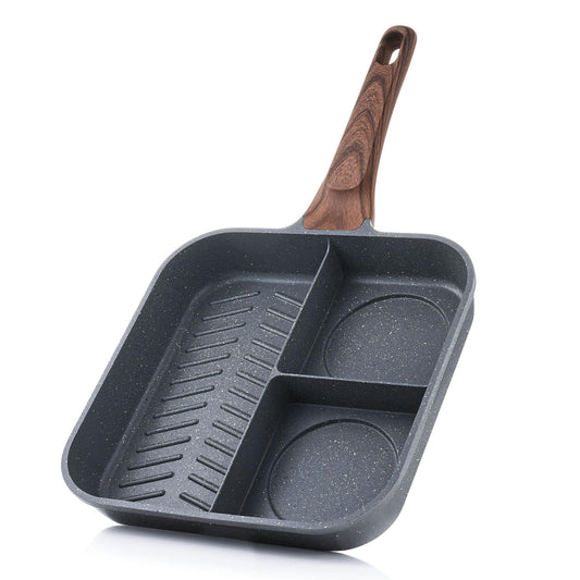 SENSARTE Nonstick Divided Grill Pan for Stove Tops, 3-Section Versatile Breakfast Grilling Pan, Durable Square Grill Skillet, Steak Griddle Pan, PFOA, PFOS, APEO Free, Induction Compatible, 9.5 Inch