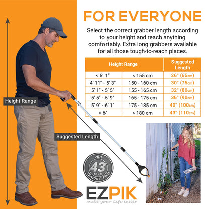 EZPIK Pro 43" Foldable Grabber Reacher Tool for Seniors - Grabbers for Elderly Reaching Tool Heavy Duty Pickup Trash Picker Upper Equipment - Claw Grabber Stick for Reaching Aids, Weed Gripper 2-Pack