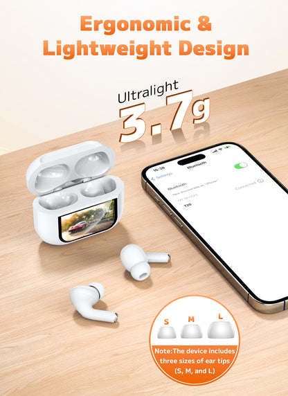 Szwdo Wireless Earbuds, Bluetooth 5.4 Ear Buds with Multifunctional Touch Screen, ANC/ENC Noise Cancelling Headphones with 48H Playtime, Bass Stereo Sound, for Laptop, Android/iOS, Pad