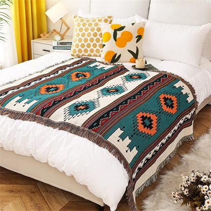 Homesy Boho Throw Blankets Southwestern Bed Throws Cover Reversible Green Aztec Southwest Blanket for Couch Chair Sofa Home Outdoor Beach Car Tent Travel Camping 51"x63"