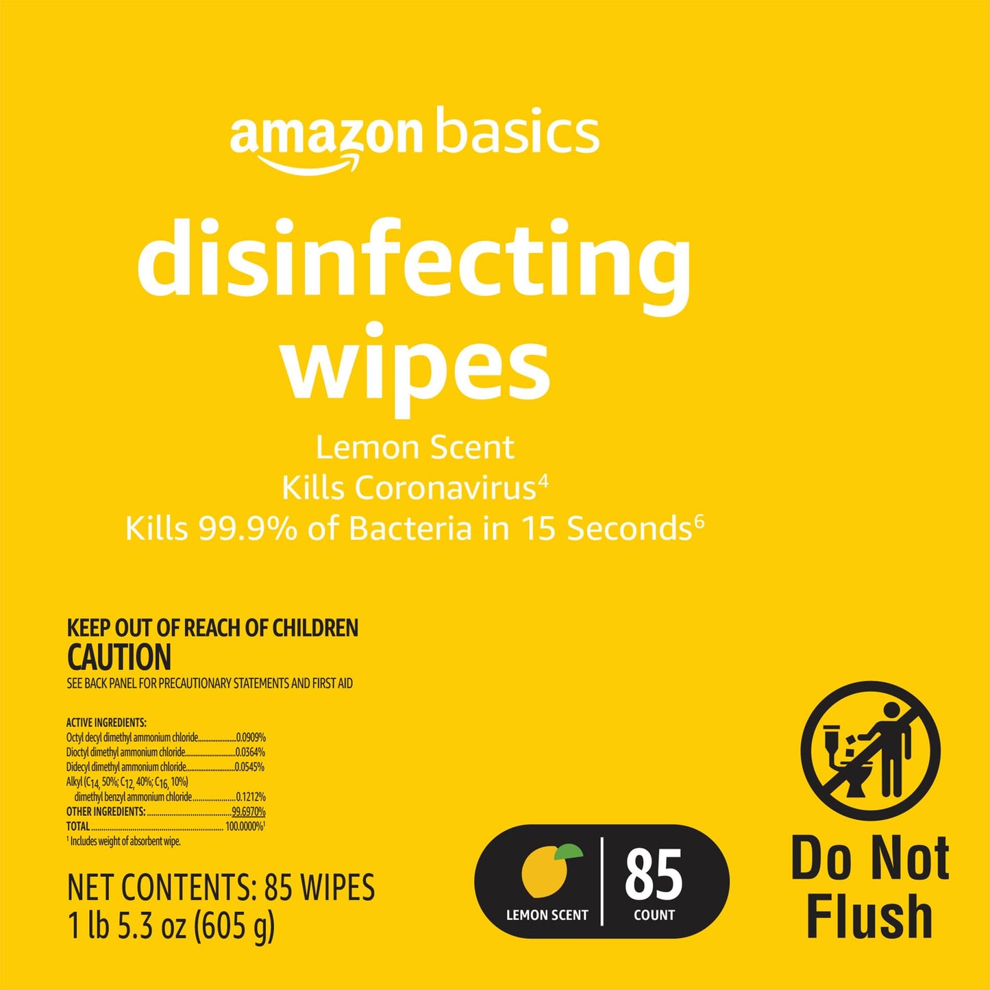 Amazon Basics Disinfecting Wipes, Lemon & Fresh Scent, Sanitizes/Cleans/Disinfects/Deodorizes, 340 Count (4 Packs of 85)