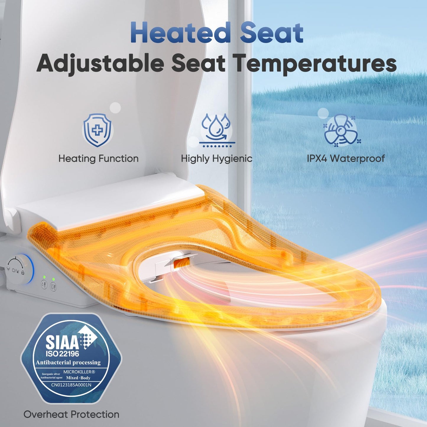 FVZ Bidet Toilet Seat Elongated Smart Heated Toilet Seat with Warm Water & Dryer, Feminine & Child Wash, Self-Clean Stainless Steel Nozzle, Adjustable Water Pressure, Slow Close Lid (Olive)