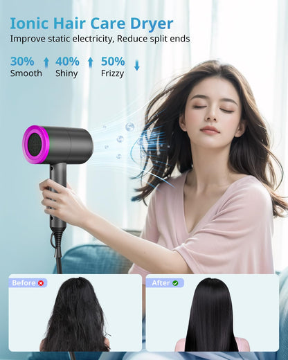 SHRATE Lightweight Ionic Hair Dryer with Diffuser - Powerful 1800W Blow Dryer for Fast Drying - Professional Low Noise Mini Hair Dryer for Travel, Gifts, Hair Styling